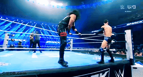 Two Wrestlers In A Wrestling Ring With A Us A Logo On The Bottom Right GIF
