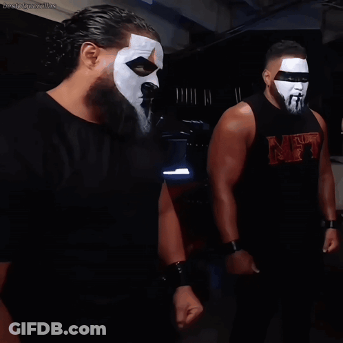 Two Wrestlers In Masks And MT Shirt GIF