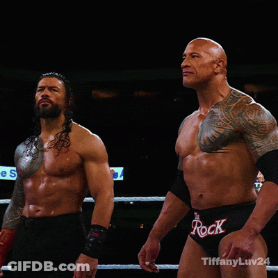 Two Wrestlers In Ring One Wearing Rock Shorts GIF