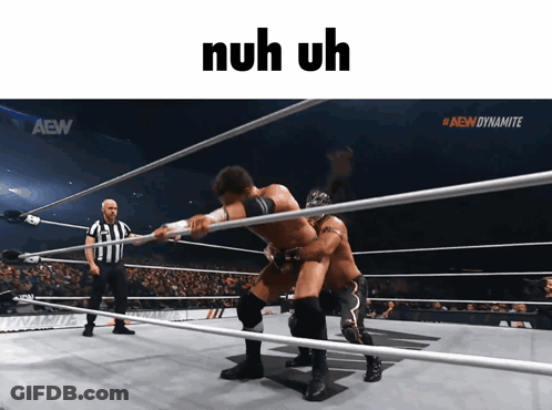 Two Wrestlers In Ring Saying Nuh Uh GIF