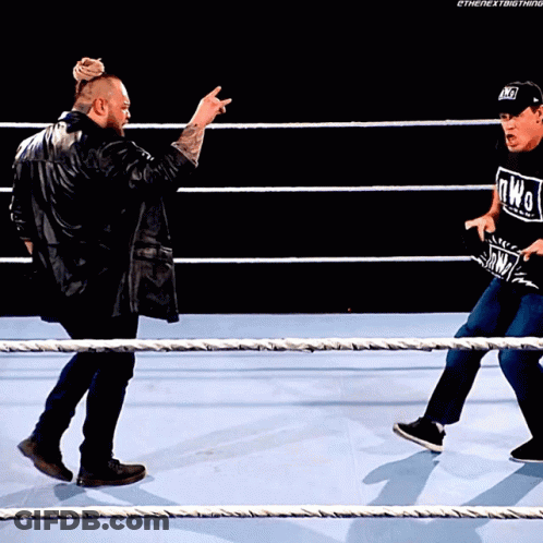 Two Wrestlers In Ring With NWO Shirt GIF