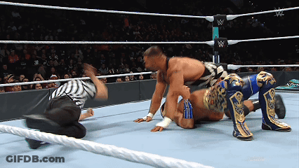 Two Wrestlers In Ring With W Logo GIF