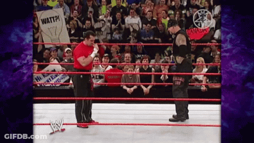 Two Wrestlers In Ring With Watt Sign GIF