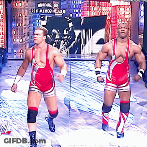 Two Wrestlers Stage We Are All Begining GIF