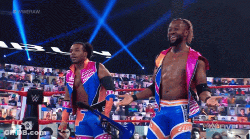Two Wrestlers Standing In Ring GIF