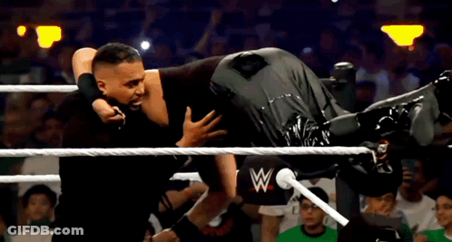 Two Wrestlers Wrestling In Ring GIF