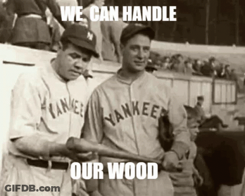 Two Yankees Baseball Players Holding Bat GIF