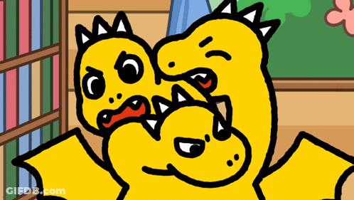 Two Yellow Dinosaurs Fighting GIF