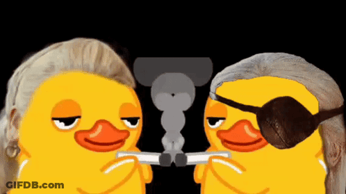 Two Yellow Ducks Are Smoking Cigarettes And One Has An Eye Patch GIF