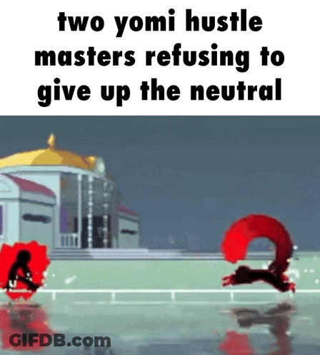 Two Yomi Hustle Masters Refusing To Give Up The Neutral In Front Of Building GIF