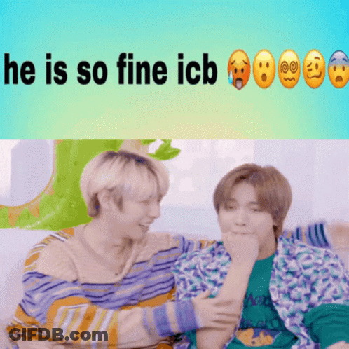 Two Young Men Are Sitting On A Couch With The Words He Is So Fine Icb Above Them GIF