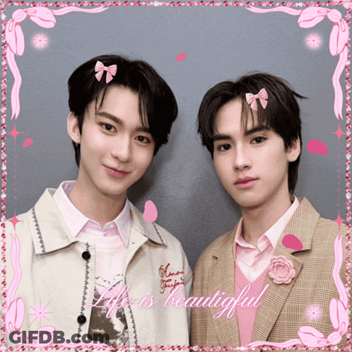 Two Young Men With Pink Bows Life Is Beautiful GIF