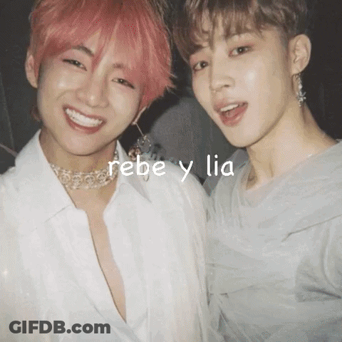 Two Young Men With Pink Hair Are Posing For A Picture With The Words Rebe Y Lia Written Above Them GIF