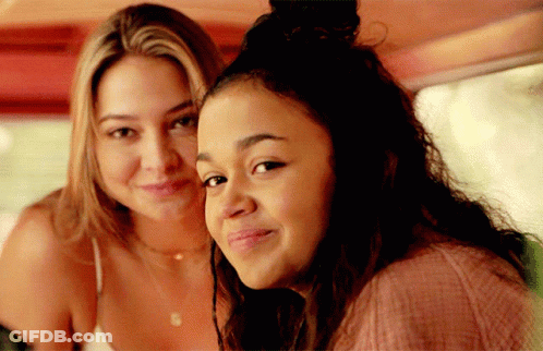 Two Young Women Are Posing For A Picture Together And Smiling GIF