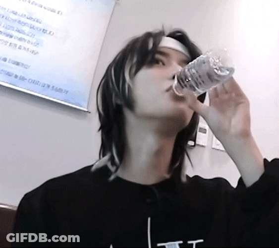 TXT Beomgyu Drinking Water Giggle GIF