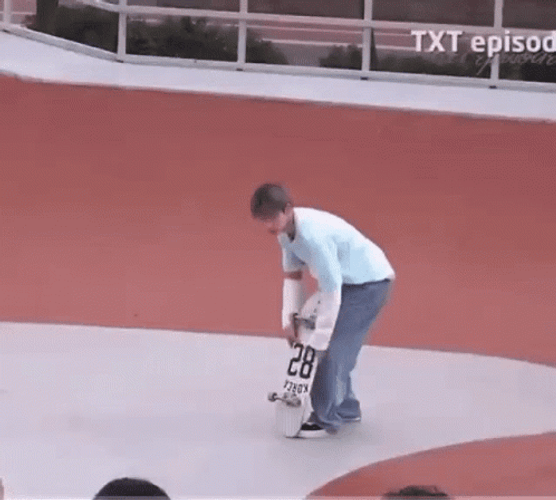 TXT Taehyun Throwing Skateboard GIF
