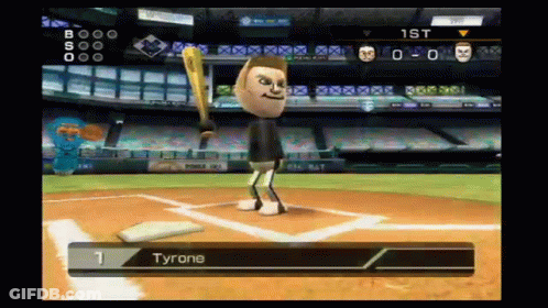 Tyrone Is Playing A Video Game With A Baseball Bat GIF