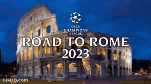 UEFA Champions League Road To Rome 2023 Poster With Colosseum GIF