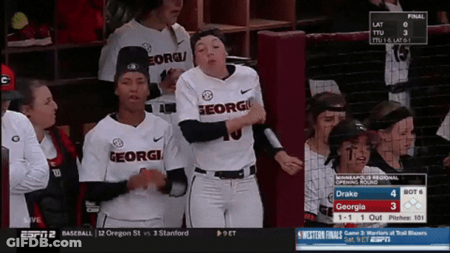 Uga Bulldogs Softball Team On Bench GIF