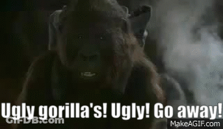 Ugly Gorilla 'S Ugly ! Go Away ! Is Written On A Picture Of An Ugly Gorilla . GIF