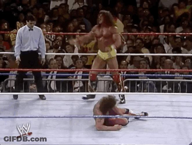 Ultimate Warrior Defeating Opponent GIF
