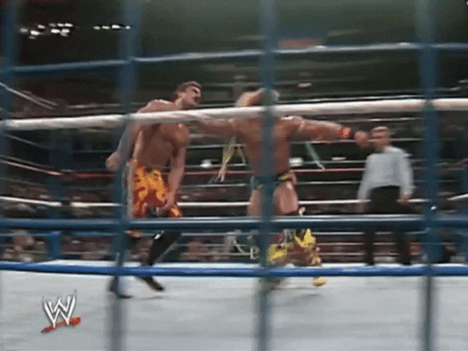 Ultimate Warrior Pushing Opponent GIF