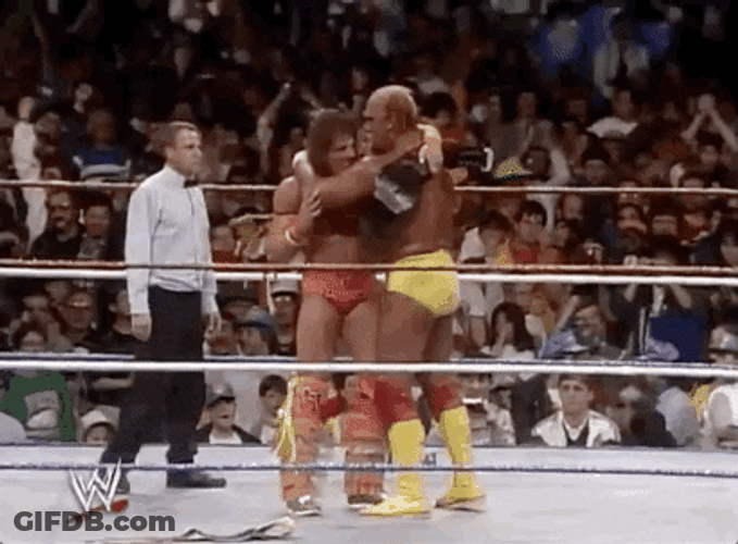 Ultimate Warrior With Hulk Hogan GIF