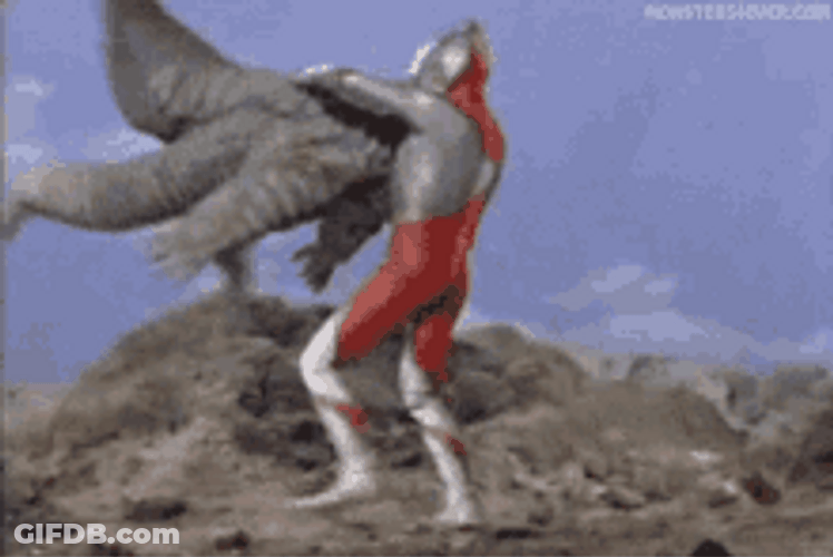 Ultraman Throw Villain Monster Winning GIF