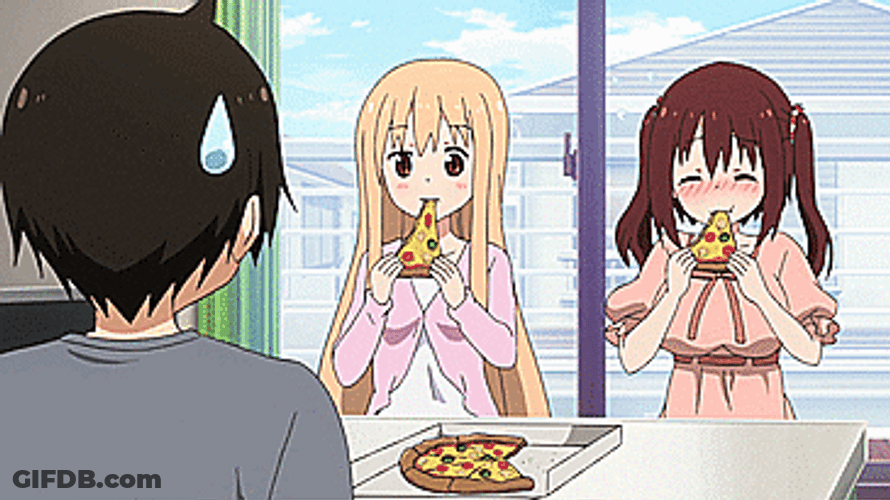 Umaru Eating Pizza With Nana GIF