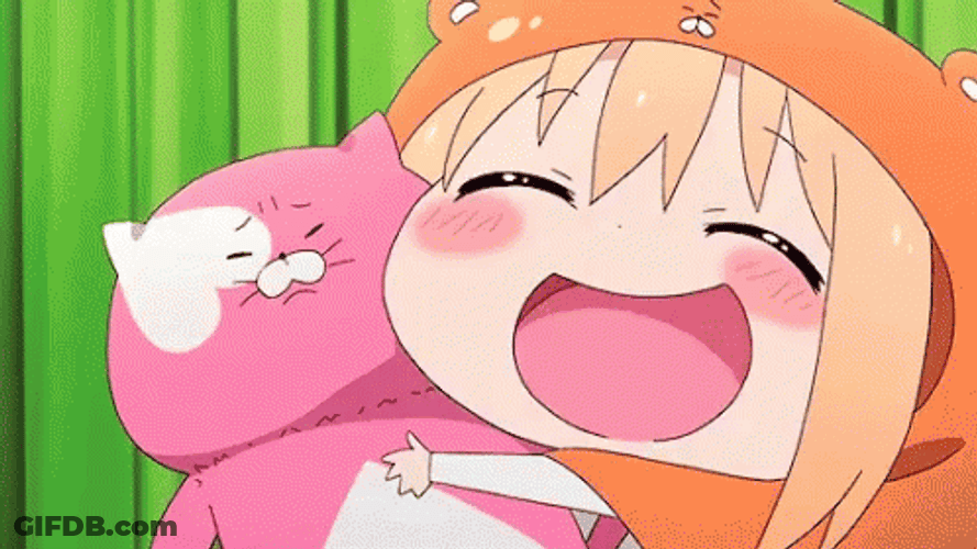 Umaru Hugging Pink Stuffed Toy Cat GIF