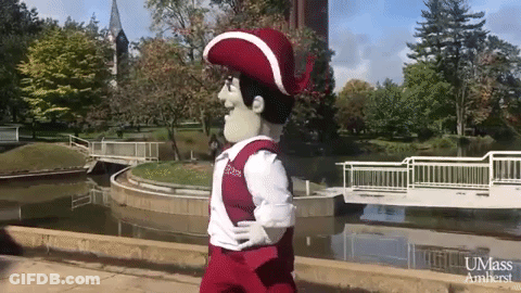 UMass Amherst Mascot Walking Across Bridge GIF