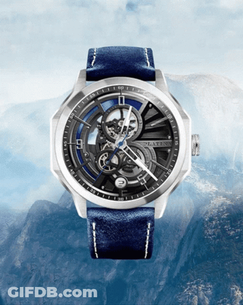 Unbroko C2 Skeleton Blue Wrist Watch GIF