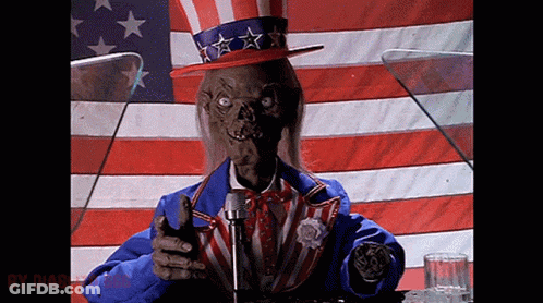Uncle Sam Is Giving A Speech In Front Of A Flag GIF