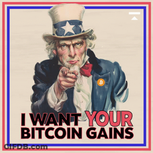 Uncle Sam Pointing With Bitcoin Gains GIF