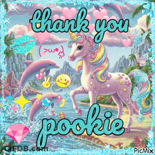 Unicorn And Dolphins Saying Thank You Pookie GIF