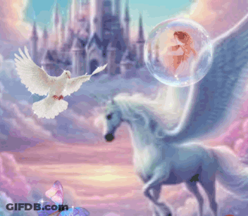 Unicorn And Dove With Woman In Bubble GIF