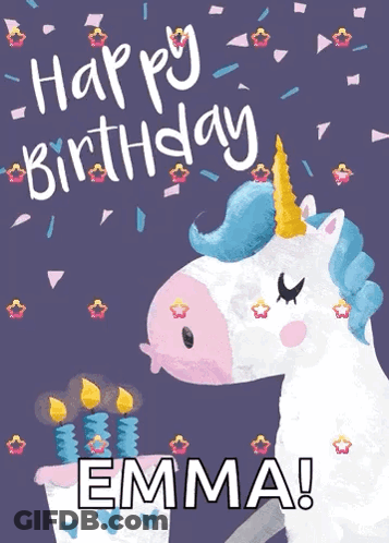 Unicorn Blowing Out Candles Birthday Card Emma GIF