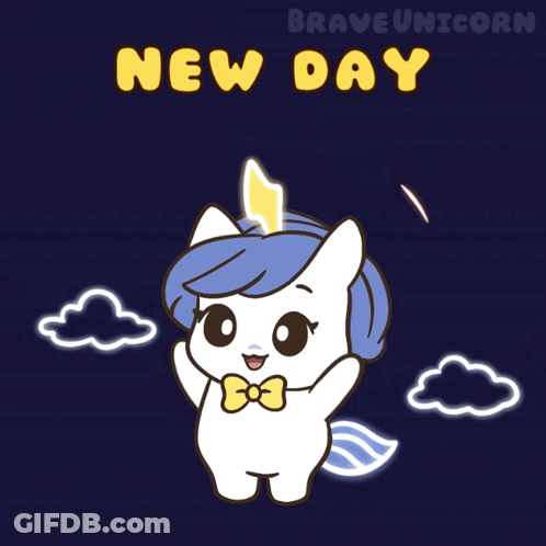 Unicorn Cartoon Saying New Day GIF