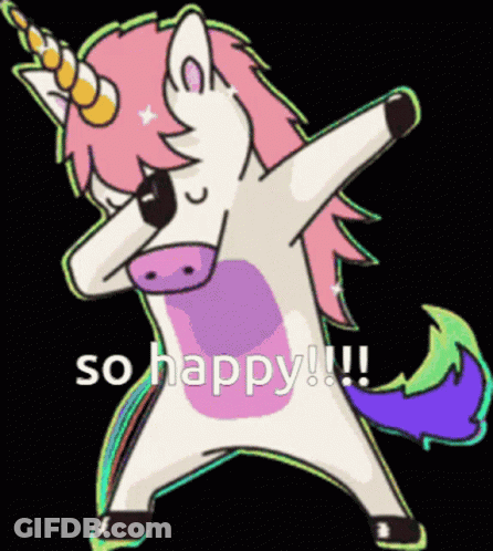 Unicorn Dabbing With Happy Words GIF