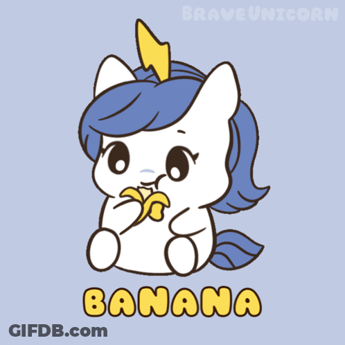 Unicorn Eating Banana With Word Banana GIF