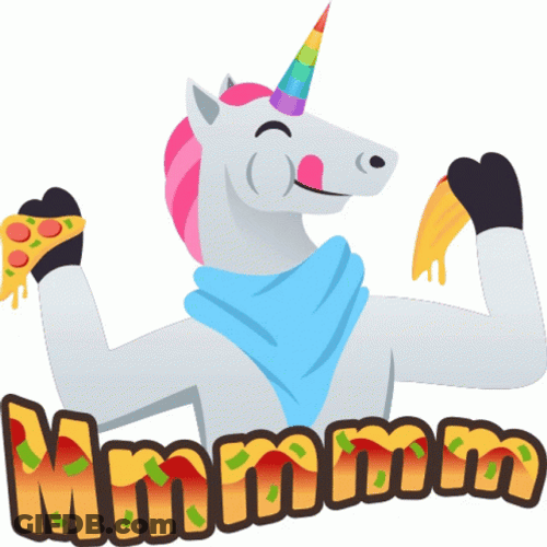 Unicorn Enjoying Pizza Mmm GIF