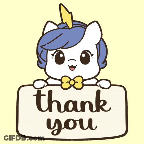 Unicorn Holding Sign Saying Thank You GIF