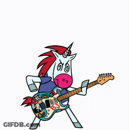 Unicorn Playing Guitar In Front Of Rainbow GIF
