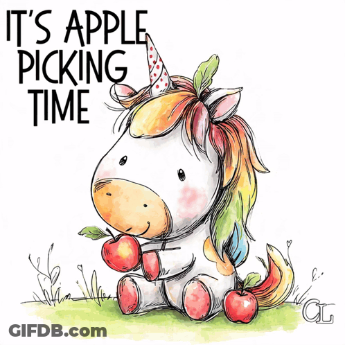 Unicorn Saying It's Apple Picking Time GIF