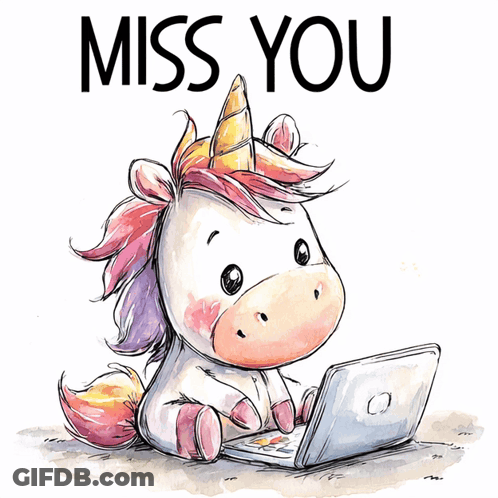 Unicorn Sitting At Laptop Saying Miss You GIF