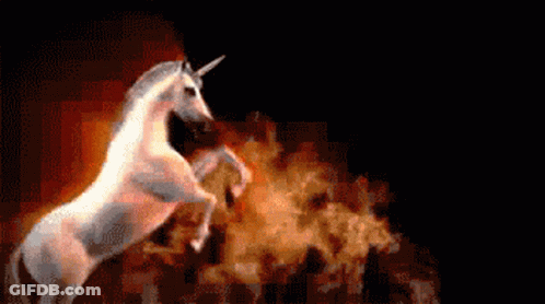 Unicorn Standing On Hind Legs In Front Of Fire GIF