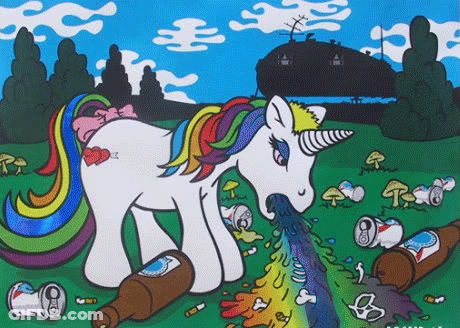 Unicorn Throwing Up In Trash GIF