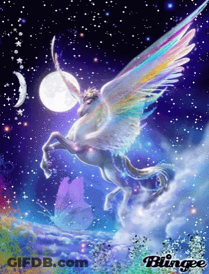 Unicorn With Rainbow Wings Flying GIF