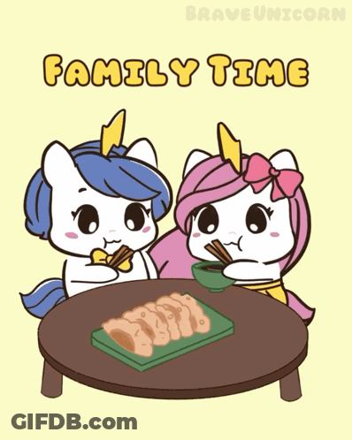 Unicorns Sitting At Table Eating Food Family Time GIF