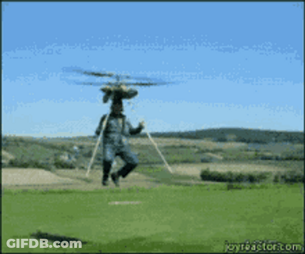 Uniform Guy Riding Improvised Helicopter GIF